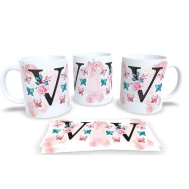 Imagem de Caneca Branca de Porcelana Personalizadas Alfabeto iniciais Nomes (V)
