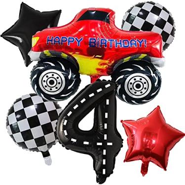 Imagem de Race Car Foil Balloons Party Supplies Monster Truck Balloon Decorations Number 4 Balloons 40 Inch for Boys 4th Birthday Baby Shower Car Theme Party Decorations (Monster Truck 4th Birthday)