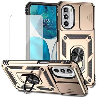 Imagem de Yodueiv Capa para Moto G52 4G/Motorola G82 5G XT2225-1 com protetor de tela de vidro temperado e capa de câmera deslizante, anel magnético para carro, suporte de suporte, capa protetora para Motorola