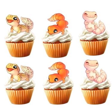 Imagem de 18pcs Leopard Gecko Cupcake Toppers for Boys Girls Cute Reptile Birthday Party Decorations Lizard Party Supplies Reptile Pet Cake Decorations