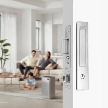 Imagem de Fechaduras de porta de bolso, puxadores de borda, alças ocultas, fechaduras de porta de bolso com chaves, ferragens de porta de bolso, ferragens de porta deslizante, para portas de 3,8 a 6,5 cm de