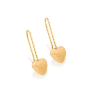 Imagem de Brincos rommanel banhado ouro 18k feminino coraçâo fosco gancho 522668