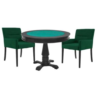Imagem de Mesa de Jogos Carteado Victoria Redonda Tampo Reversível Preto com 2 Cadeiras Vicenza Suede Verde - Gran Belo