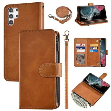 Imagem de Furiet Capa carteira para Samsung Galaxy S23 Ultra 5G com alça de pulso e alça de ombro de couro PU flip elegante 6+ porta-cartões com suporte para dinheiro capa de telefone para S23Ultra 23S S 23