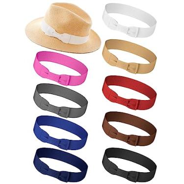 Imagem de Tigeen 9 peças de gravata borboleta elástica chapéu faixa faixa chapéu feminino fantasia chapéu panamá chapéu para chapéu de cowboy masculino feminino, Cores brilhantes, M