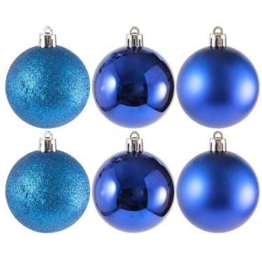 Imagem de Kit 6 Bolas Para Árvore De Natal 8cm Grande Azul Decoração - Lar Prese