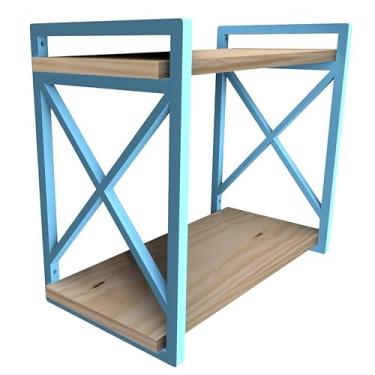 Imagem de Prateleira Estilo Industrial Madeira em Pinus 20x45cm kit completo (AZUL)