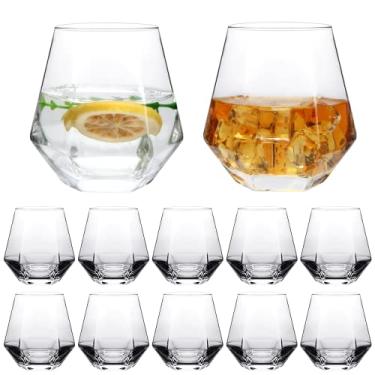 Imagem de Ufrount Copos de vinho diamante, copos de vinho tinto sem haste, conjunto de 12, copos geométricos transparentes de 290 ml, copos de vinho branco para coquetéis, bourbon, uísque, aniversário, festa