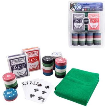 Imagem de Jogo De Poker 100 Fichas 1 Ficha Dealer 2 Baralhos 1 Feltro - Casita