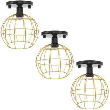 Imagem de 3 Lustres Teto Plafon Industrial Aramado Globo Dourado Retrô Luminária