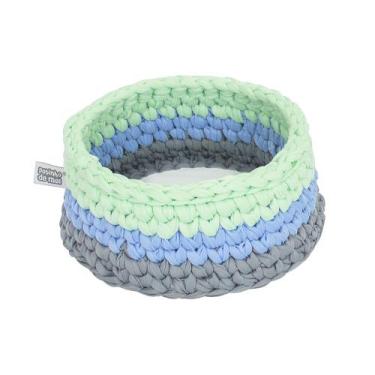 Imagem de Cesto Crochê Redondo 15 CM Azul e Verde Quarto Bebê Infantil - Potinho