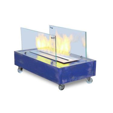 Imagem de Lareira Ecológica - Queimador De 40cm Madeira E Aço Azul - TopFire