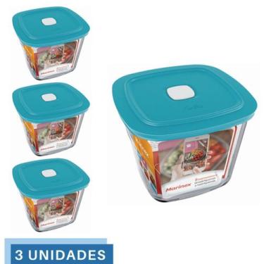 Imagem de 3 Potes Vidro Facilita  Quadrado Alto Com Tampa 1L Marinex - NADIR FIG
