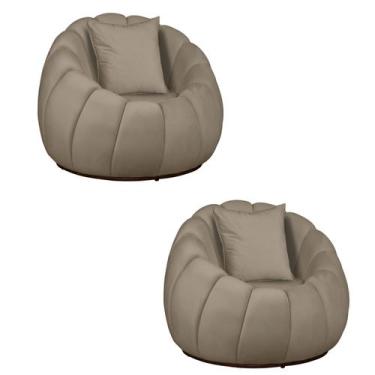 Imagem de Kit 02 Poltronas Concha Almofada Base Arco Giratória Veludo - Fina Mob