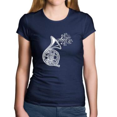 Imagem de Baby Look Algodão Trompa Notas Musicais - Foca na Moda, Marinho, G