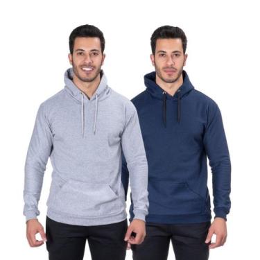 Imagem de Moletom Casaco Blusa De Frio Canguru AL7 Store Kit Com 2, Azul, P