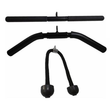 Imagem de Kit 3 Barra Puxador Triceps Pulley Reto Giro Curvo Corda - FamaFit