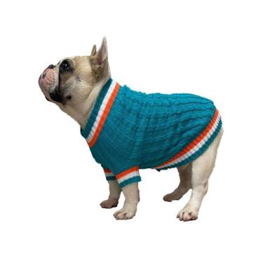 Imagem de Roupinha Pet Katlen Tricot Canetran Listra Gola, Verde Agua, M