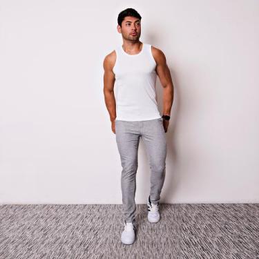 Imagem de Calça Masculina Esporte Fino em Sarja - I.Con, Cinza rajado, 44