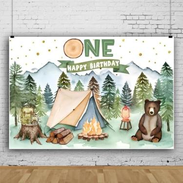 Imagem de Pano de fundo de primeiro aniversário para meninas, meninos, crianças, acampamento, floresta, backgroud, decoração de barraca de urso, decoração para chá de bebê, aniversário infantil, estúdio
