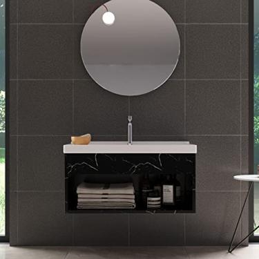 Imagem de Gabinete para Banheiro com Cuba 100% MDF Preto Zoff Riverzza