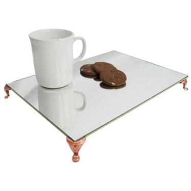 Imagem de Kit 3 Bandeja Clássica Retangular Espelhada Pé Grande Rose 28x20 MDF M