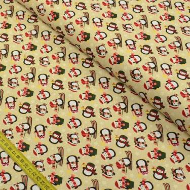 Imagem de Tecido Estampado para Patchwork- Natal: Pinguins Esquiadores Cor 2422 