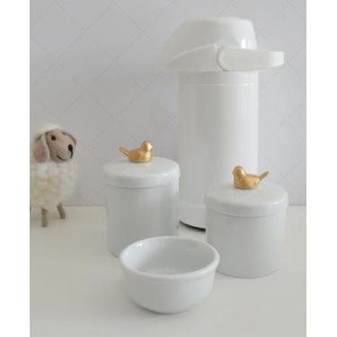 Imagem de kit Higiene Bebê Potes K022 Cotonete  Dourado Algodão Limpeza Porcelan