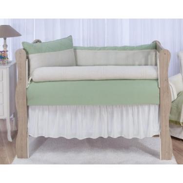 Imagem de Kit enxoval para berço americano madri tecido bege de linho com detalh