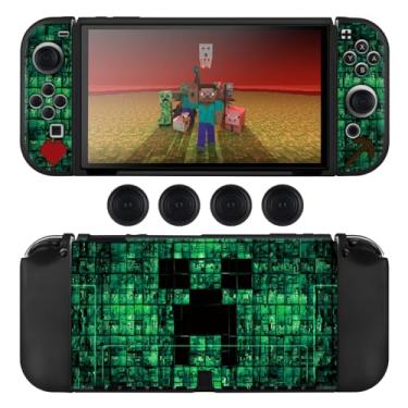 Imagem de DLseego My World MC Capa protetora para Switch OLED novo modelo, capa macia encaixável para controle Joycon com 4 peças de tampas de aperto de polegar - OLED verde