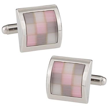 Imagem de Abotoaduras estilo gatinho com acabamento prateado com caixa de apresentação Cuff-Daddy Rosa, prata e branco