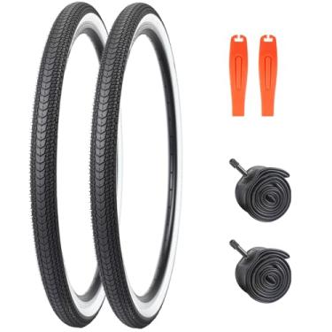 Imagem de MAKELEN Pacote com 2 pneus de bicicleta e tubo parede lateral branca para bicicleta urbana Moutain Bike 26 x 1,75 (44-559) forte aderência compatível com pneu de bicicleta de substituição para