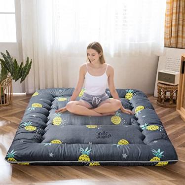 Imagem de MAXYOYO Colchão de futon japonês de abacaxi cinza, tapete de tatame, colchão de acampamento portátil, almofada de dormir infantil, dobrável, espreguiçadeira, sofá-cama, tamanho casal com capa