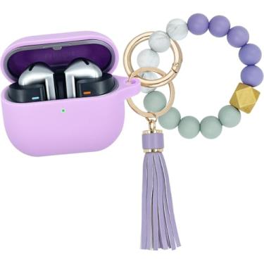Imagem de Compatível com Samsung Galaxy Buds 3, capa protetora de silicone para Galaxy Buds 3 Pro com chaveiro pulseira (roxo claro)