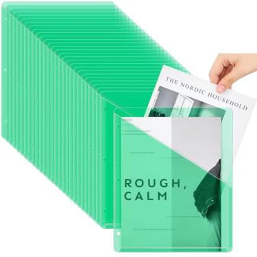 Imagem de Seajan 100 bolsos para fichário com 3 argolas de plástico transparente, divisórias de documentos com 3 furos, organizador de jaqueta com 2 bolsos para escritório, escola (verde)