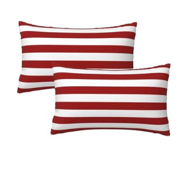 Imagem de Capa de almofada com listras vermelhas e brancas, 30,5 x 50,8 cm, capas de almofada macias, casa de fazenda moderna para sofá, sala de estar, quarto, decoração de casa, conjunto de 2
