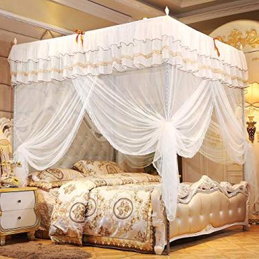 Imagem de Princesa de Luxo Quatro Canto Post Cama Cortina Dossel Rede Mosquiteiro Cama Branco para Decoração do Quarto (150 * 200 * 200)