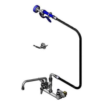 Imagem de T&S Brass Torneira de montagem na parede PB-8WSAN12PZJU C/C, ADF, EB-0072-H, EB-0107 Válvula de pulverização, bocal giratório de 30.5 cm, 20.3 cm
