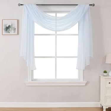 Imagem de DONREN Lenço de janela transparente azul bebê de 354 cm de comprimento - perfeito como lenços de saia, bem como dossel de cama ou decoração de casamento (L 86 x C 344 um painel)