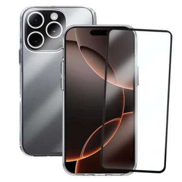 Imagem de Kit Proteção Compatível iPhone 16 Pro, Capinha Clear Case Space Transparente com Película de Vidro 3D
