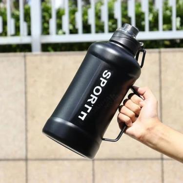 Imagem de Garrafa Térmica de Grande Capacidade, Garrafa de Água em Aço Inoxidável com Bico Duplo, 2 litros, Mantém Bebidas Geladas e Quentes, Antivazamento, Ideal para Praia, Academia, Trilhas (p1697) (preto)