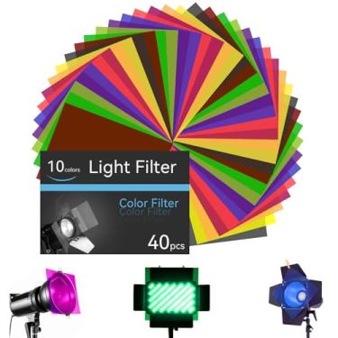 Imagem de SAMNISOO 40 peças de filtro de luz de gel de correção de cor, folhas de plástico transparentes, sobreposições coloridas, filtro de gel de iluminação colorida