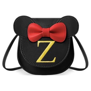 Imagem de izuzta Bolsa infantil para meninas 1 2 3 4 5 6 7 8 9 anos presente de aniversário linda mini bolsa de mouse bolsa transversal, Bolsa pequena/preta/letra glod, Z, Z