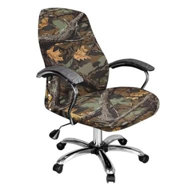 Imagem de Wanyint Capa de cadeira de escritório verde camuflagem caça ramo de floresta antipoeira capa de cadeira de computador confortável capa de cadeira de computador com encosto alto para cadeiras
