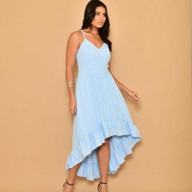 Imagem de Vestido Longo de alca  Luxo liso duna bordado mullet - NoBrand, Azul b