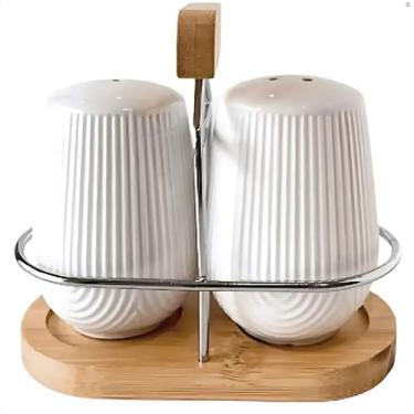 Imagem de Saleiro Pimenteiro Oásis em Cerâmica 90ml e Suporte Bambu PCLN226 Haus