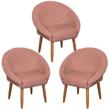 Imagem de Kit 3 Poltronas Decorativa para Sala de Estar Luxo MOBLAN decor (Rosa Escuro)
