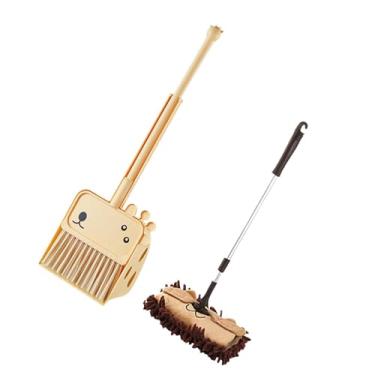 Imagem de Luwecf 3 Pçs Mini Vassoura com Pá Esfregão Crianças Conjunto de Limpeza Bonito Crianças Ferramentas de Limpeza de Limpeza para O Jardim de Infância Crianças, Marrom