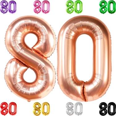 Imagem de Gigante, ouro rosé 80 números de balões - 40 polegadas | 80 balões de aniversário para ouro rosa 80 decorações de aniversário para mulheres | Número 80 balões ouro rosa para aniversário, decorações de aniversário de 80 anos