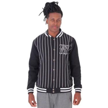 Imagem de Jaqueta College Moletom Masculina M10 Hoop NY Listrada, Preto, P